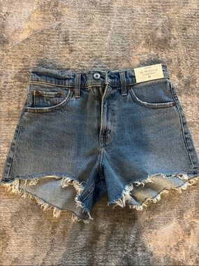 Abercrombie & Fitch Distressed High-Rise Denim Shorts - Blue